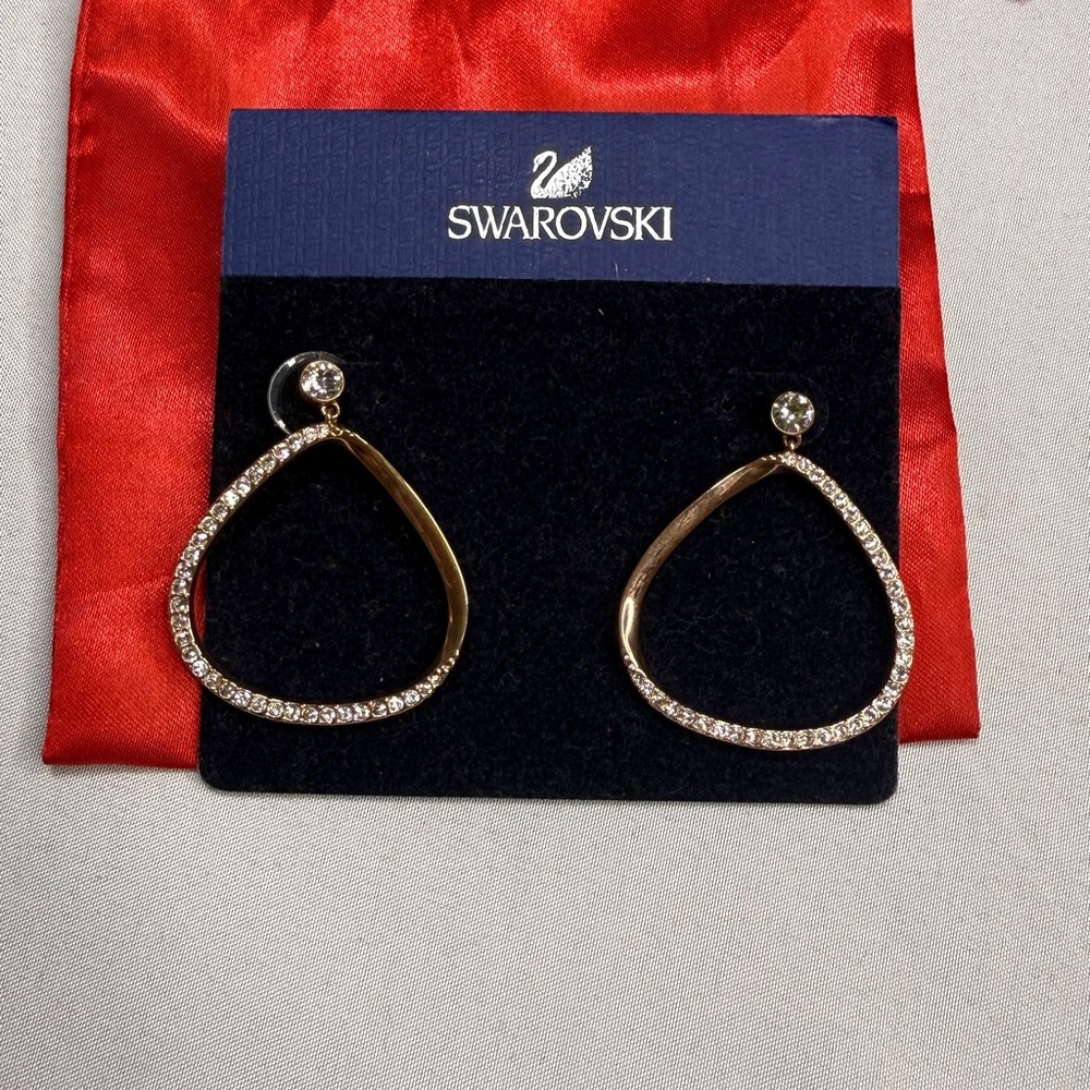 Swarovski Gaya Pierced Earrings Rose Gold-tone Tear Drops Excellent Condition - Picture 2 of 4